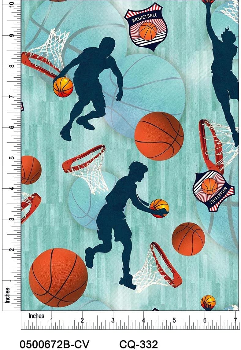 Dribble Pass Pattern Printed 100% Cotton Quilting Fabric by The Yard (Teal, Orange, White)