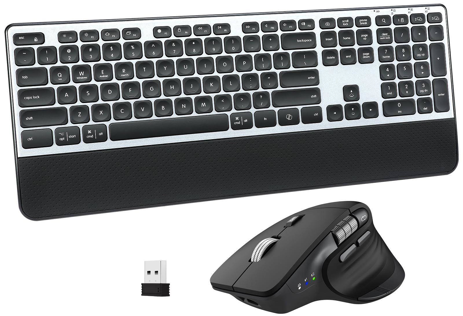 Wireless Keyboard and Mouse Combo 2-in-1 USB Receiver Dual Bluetooth Scissor-Switch Keys Smart Flying Scroll for Windows Mac
