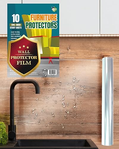 HA SHI Hojas protectoras de pared + rollo protector de pared, calcomanías de película protectora de pared transparente autoadhesivas, fáciles de