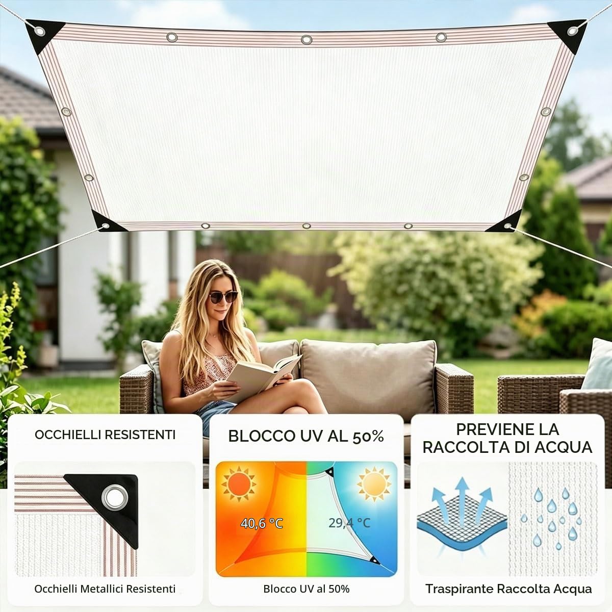Rete Antigrandine per Orto con Occhielli, Rete Ombreggiante Bianca 50% Uv, Telo Ombreggiante Esterno Traspirante, Vele Ombreggianti Hdpe 5x5 3x3 3x4 per Gazebo Giardini Balcone Pollaio(4x5m)