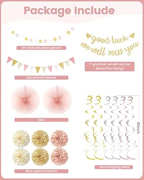 Farewell Party Decorations Women,Good Luck We Will Miss You Banner (Pre-Strung),Pink Gold Going Away Decoration Retirement Goodbye Decor Supplies for Coworker Friends
