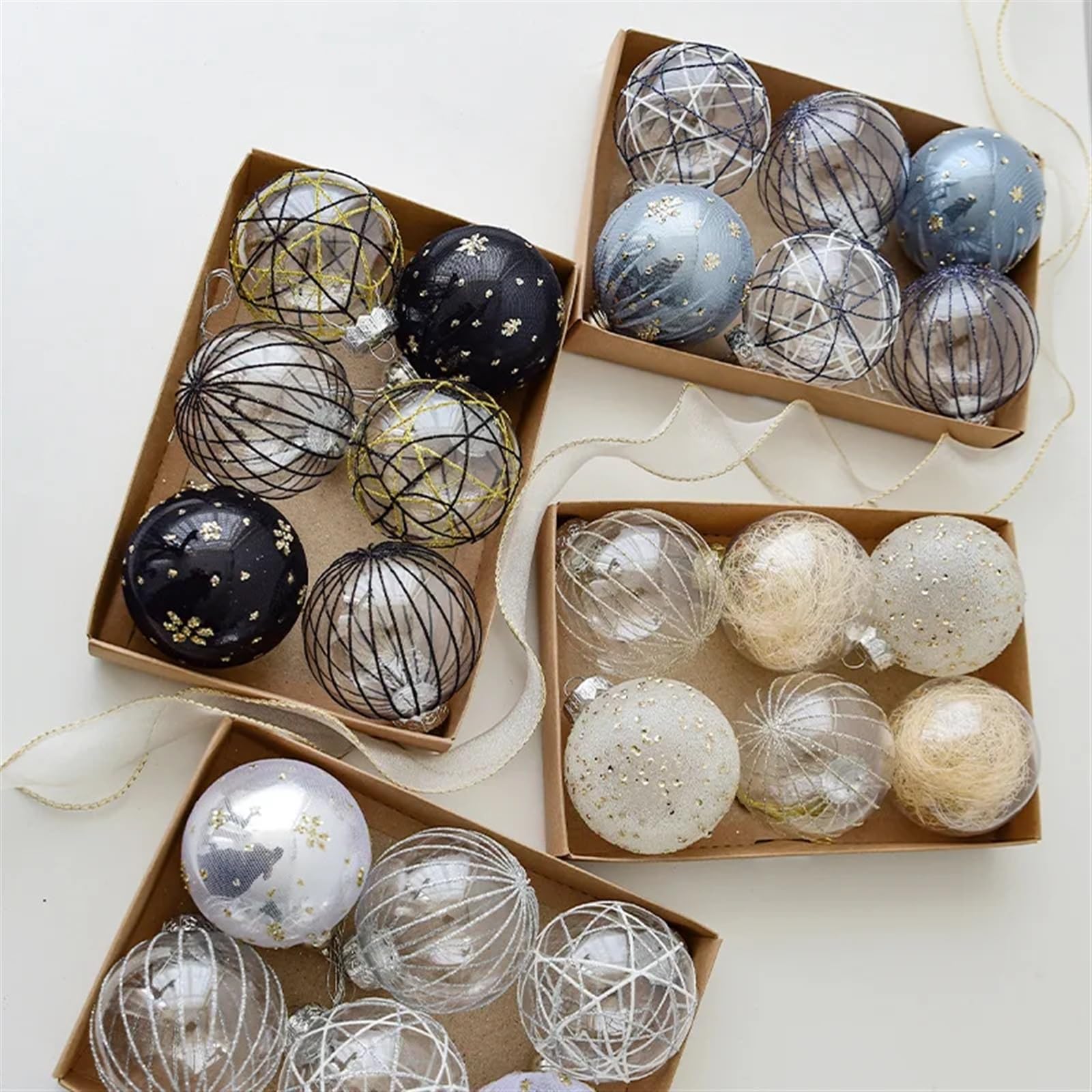 Adornos de bola de Navidad, 8 cm, tela pintada, transparente, decoración para árbol de Navidad