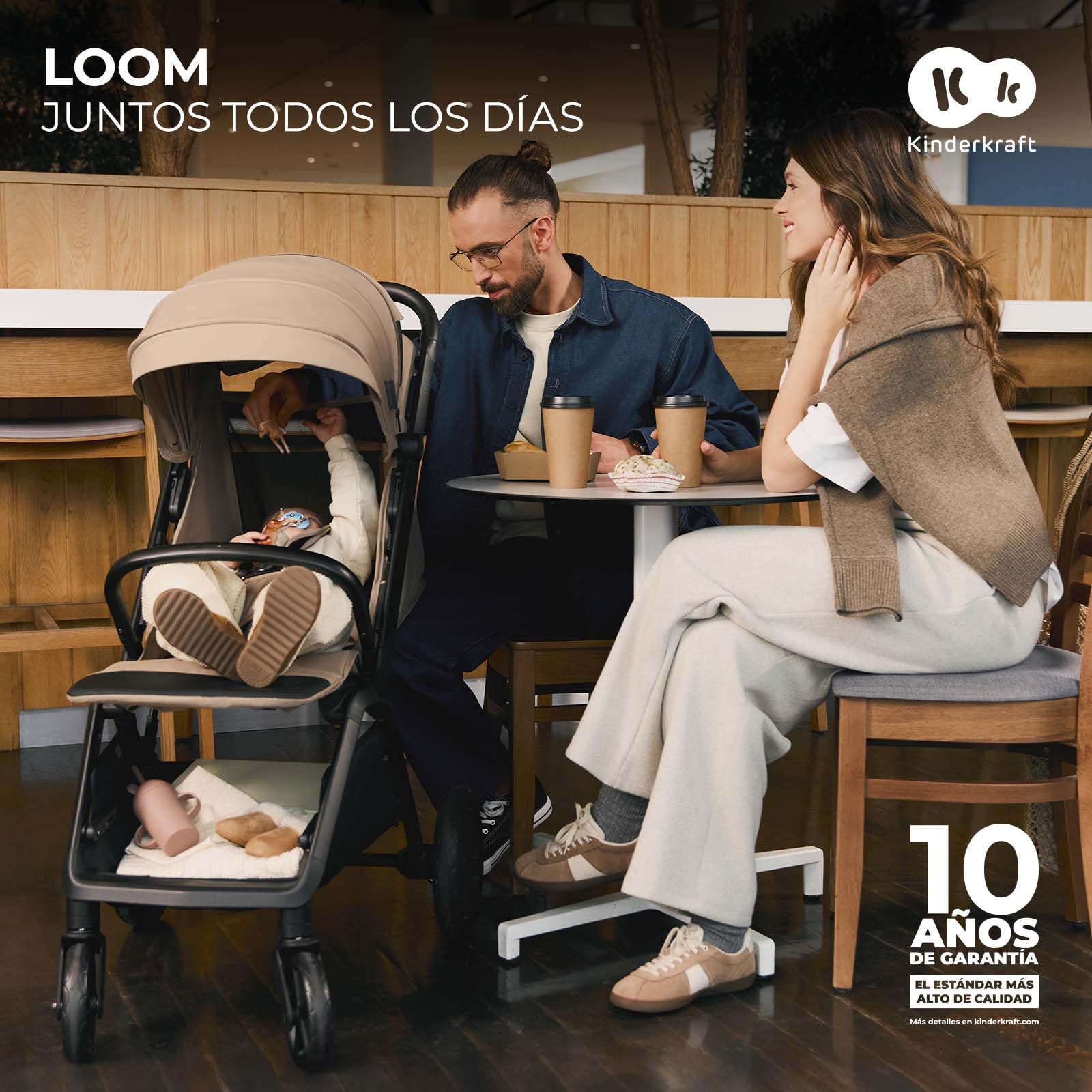 Kinderkraft LOOM Silla de paseo compacta y ligera, plegado automático, grandes ruedas antipinchazos, respaldo reclinable, desde el nacimiento hasta 22 kg, Verde