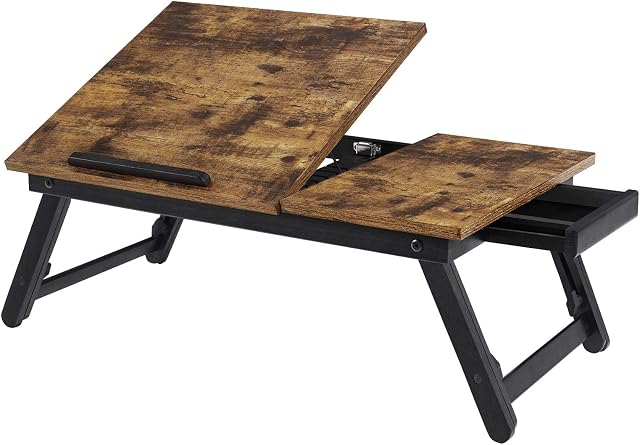 SONGMICS LLD105B01 Stolik/stojak pod laptopa, taca śniadaniowa, składane nogi, na łóżko i sofę, z regulacją wysokości, do laptopów o przekątnej ekranu do 15,6, 55 x 35 x 23 cm, odcień brązowy