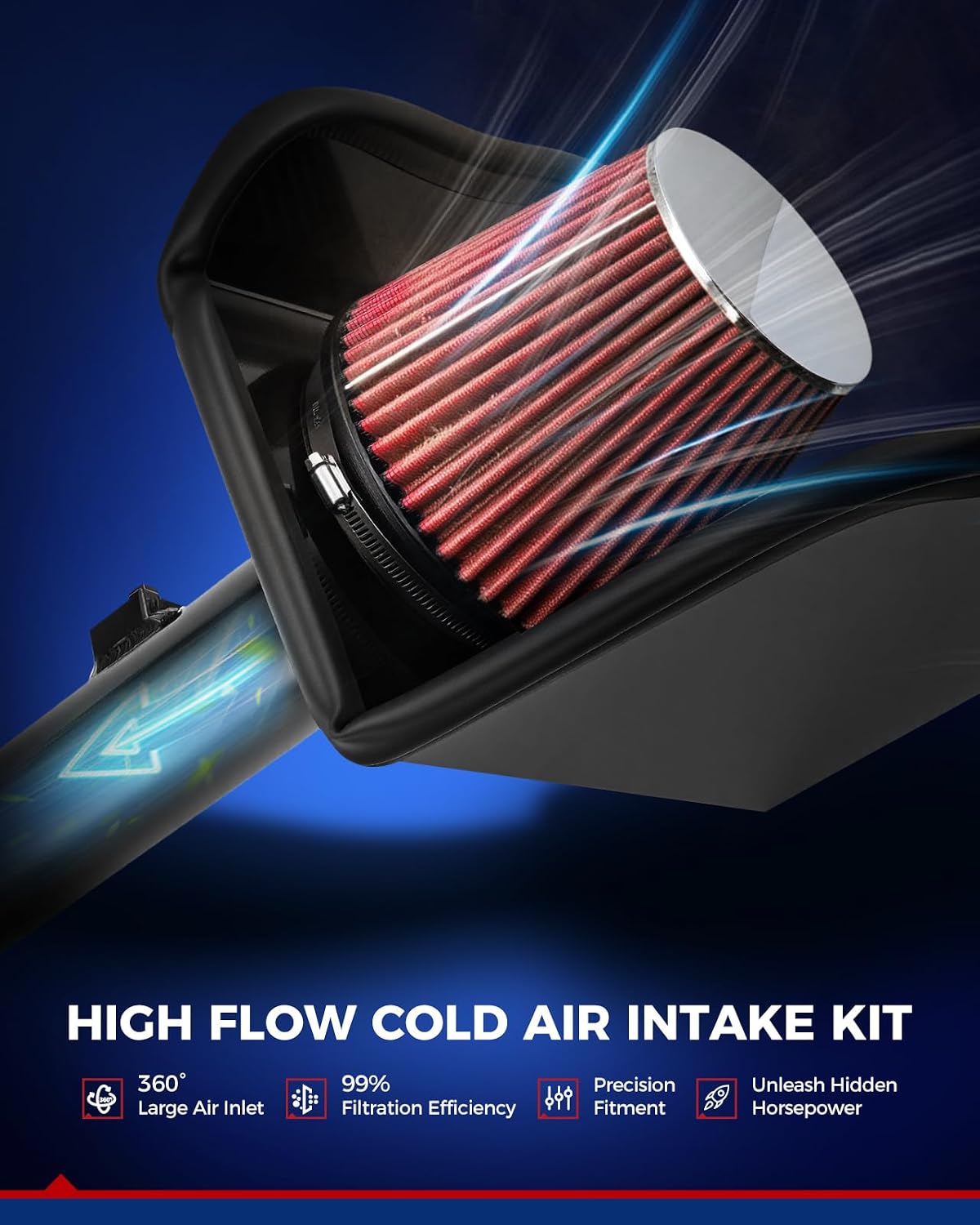KAX 2.75 inch Cold Air Intake System Kit + Heat Shield Compatible with 2013-2017 Accord, Red