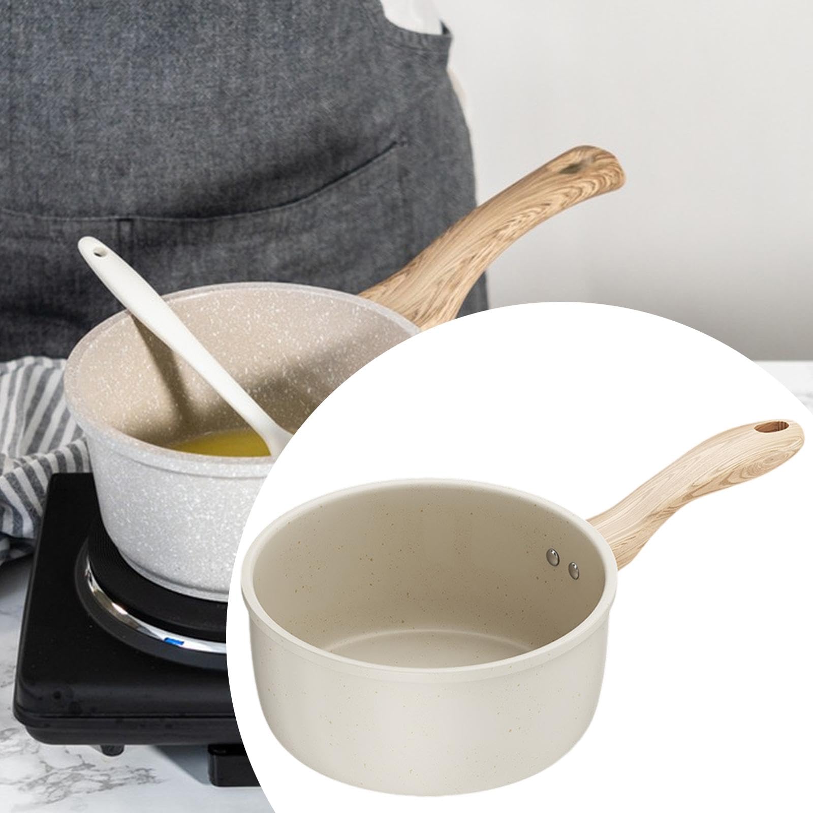 Pentola per Latte, Pentola per con Manico Lungo, Multiuso, Antiaderente, Piccola, Pentola per Zuppa, per Fornelli, Hotel, Induzione, Campeggio, 16 Cm Senza