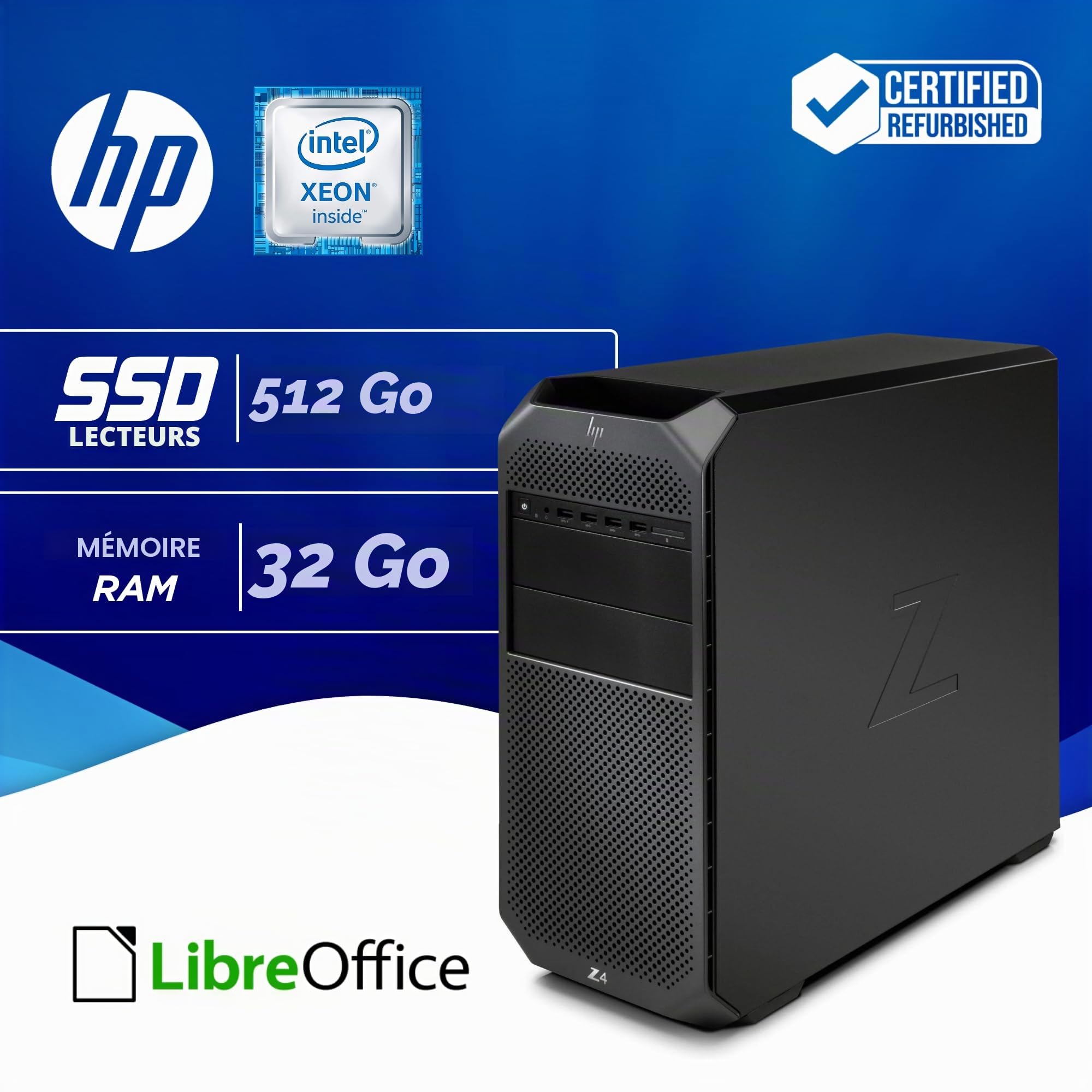 HP, Tour de travail prête à l'emploi avec Office libre, Intel Xeon W-2133, RAM 32 Go SSD 512 Go, carte graphique carrée M400, W11 (reconditionnée)