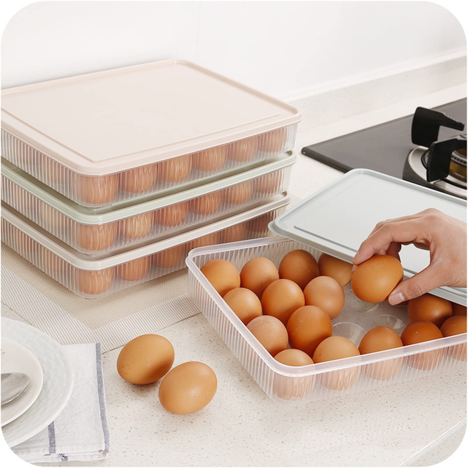 Compartimiento de Huevos para refrigerador 24 Rejillas Caja de Almacenamiento de Huevos de plástico Contenedor de Almacenamiento de Alimentos portátil Refrigerador Soporte de Bandeja de Huevos