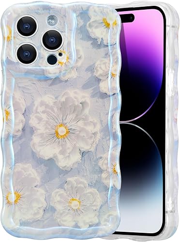EYZUTAK - Funda protectora de TPU para iPhone 13 Pro Max, estilo retro colorido, diseño láser brillante pintura al óleo, estampado floral, borde