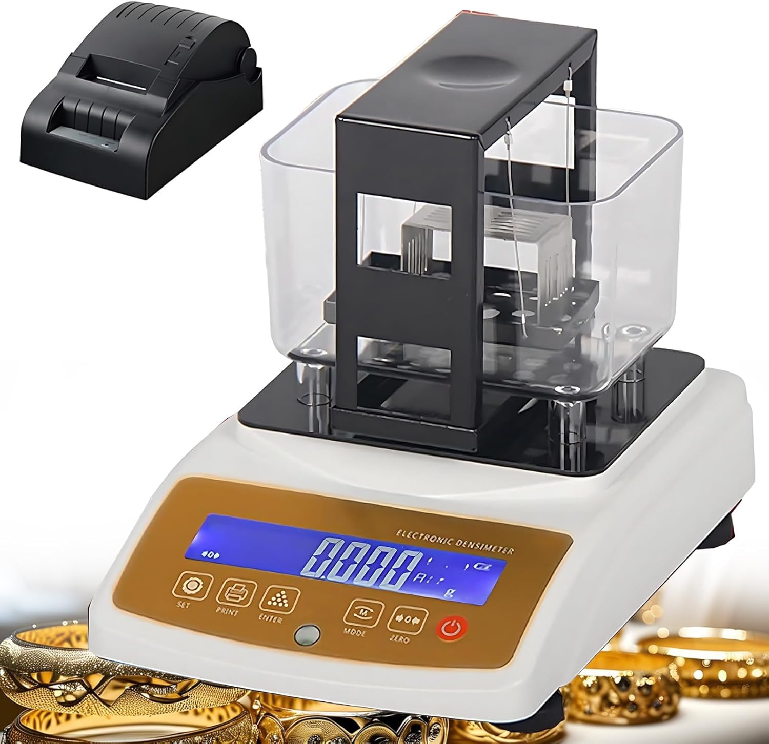 YNBSHGAA Gold & Silver Tester Machine with Density Meter and Purity Analyser, 0.01g Resolution for Accurate Karat Value Testing of Precious Metals, for Jewelry Shops,3-Density Meter + Printer-120K