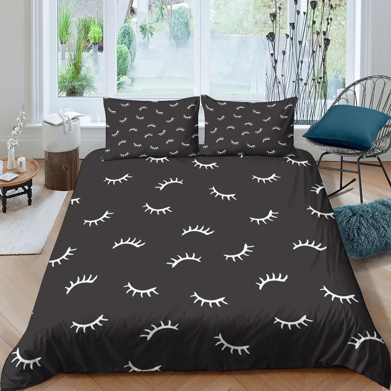 Ctjqhvkz Style-10 3D Printed Eyelash Pattern Fitted Sheet Microfiber Soft Black Bed Sheet For Bedroom Guest Room Dorm Decor Single（135X200cm）