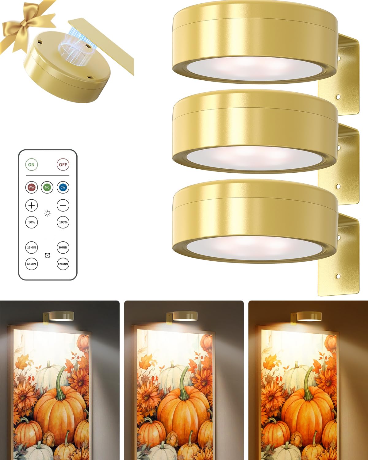 UNIWAPicture Lights for Wall, Mothers Day Gifts, Rechargeable Wireless Battery Painting Gallery Light, Wall Sconce Decor Lights for Picture,Dimmable Art Display Light with Remote Timer,Magnetic Lamp