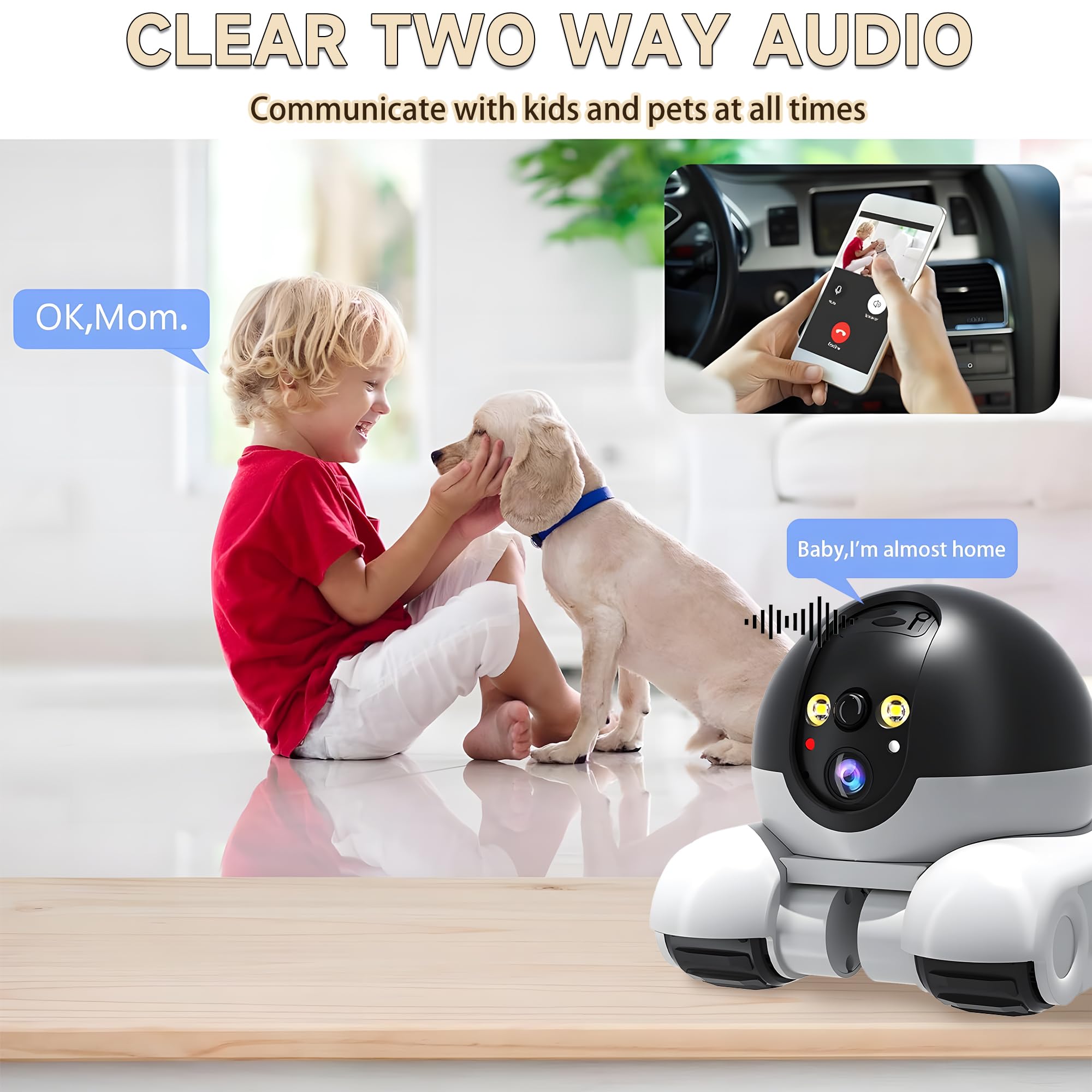 Pet Camera, 1080p Security Camera for Home, Movable Robot Pet Cam Indoor with Phone App, Wireless Dog/Cat/Baby Monitor WiFi Version+32G SD Card, 2-Way Talk, Night Vision, Motion Detection