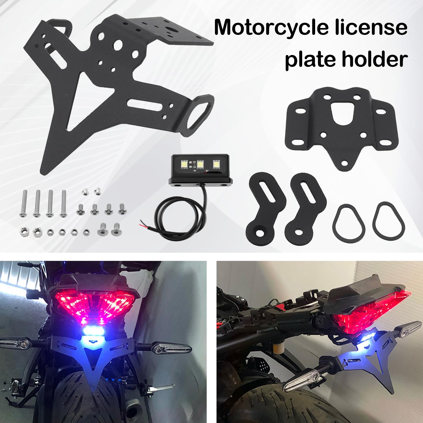 Portatarga Per Moto Per Yamaha Mt-07 2018-2023/Mt-07 2014-Up/Fz-07 2018-2023/Fz-07 2014-Up Portatarga Regolabile Per Moto Con Luce Posteriore