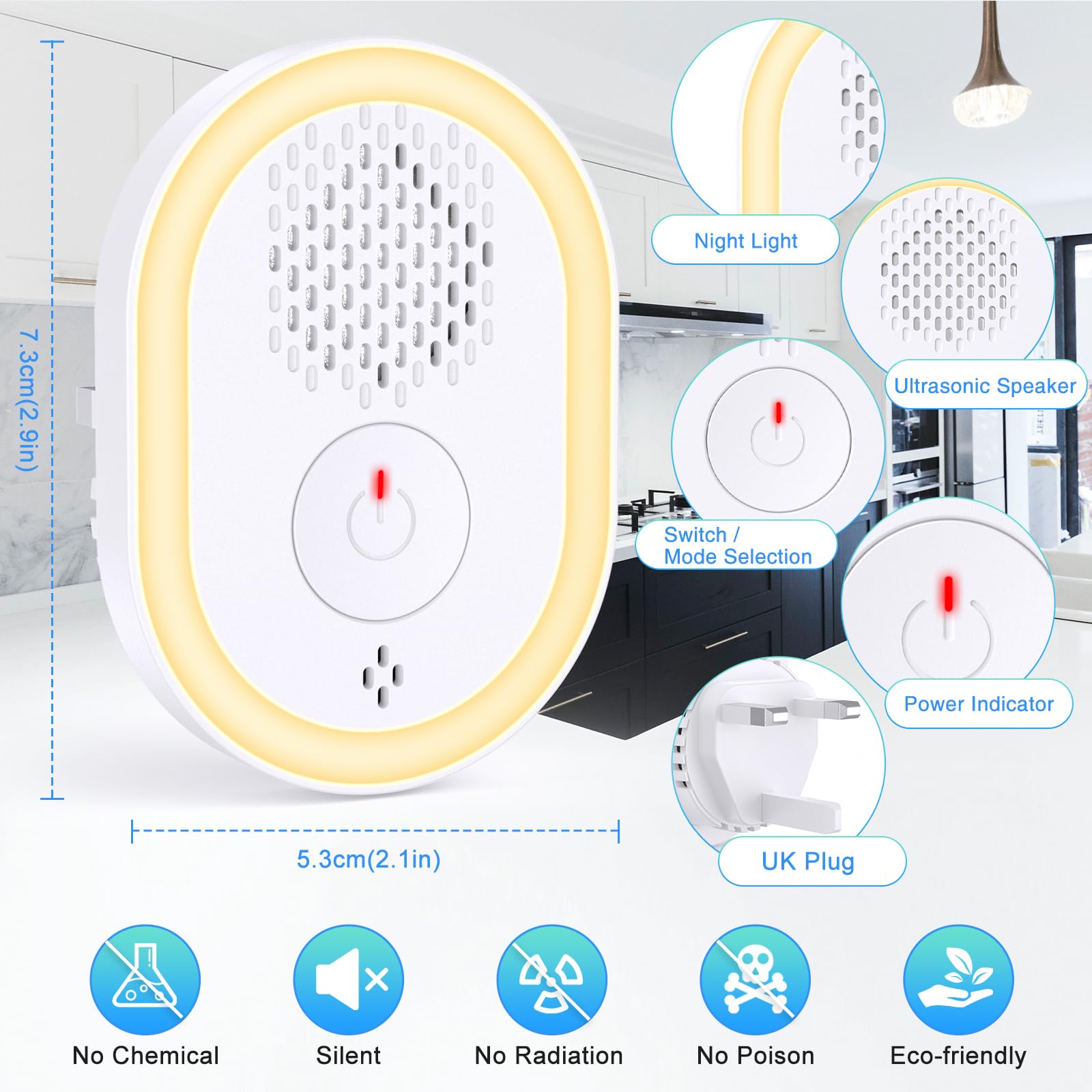 Repelente de plagas ultrasónico, paquete de 6, repelente electrónico de plagas para insectos, mosquitos, ratones, hormigas, arañas, ratas, roedores, repelente de plagas con luz nocturna para