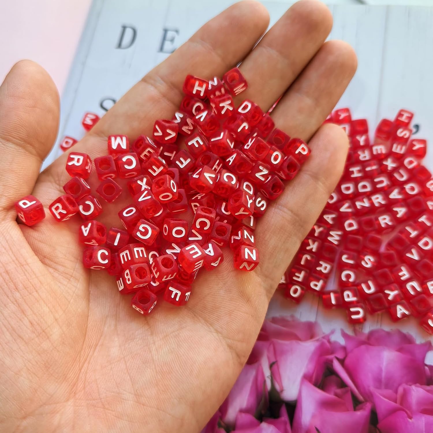 Amaney 800pcs Red Letter Beads Square 6mm for Jewelry Making DIY Necklace Bracelet - Image 2