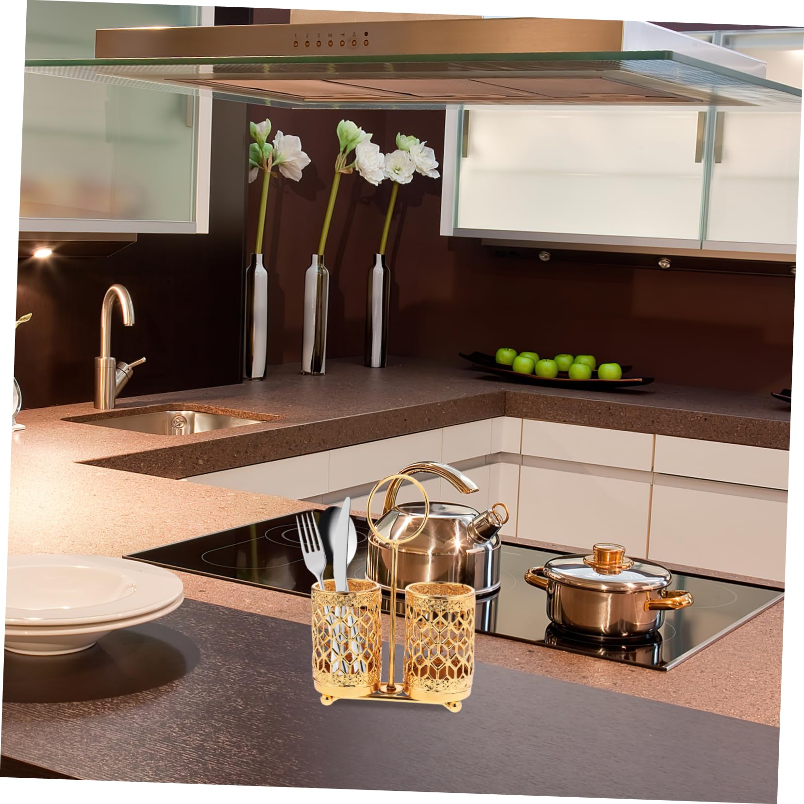 Cabilock Rotating Utensil Holder Compartment Storage Basket for Countertop Organization Stylish Cutlery and Chopstick Rack for Kitchen Buffet Tableware Home Supplies