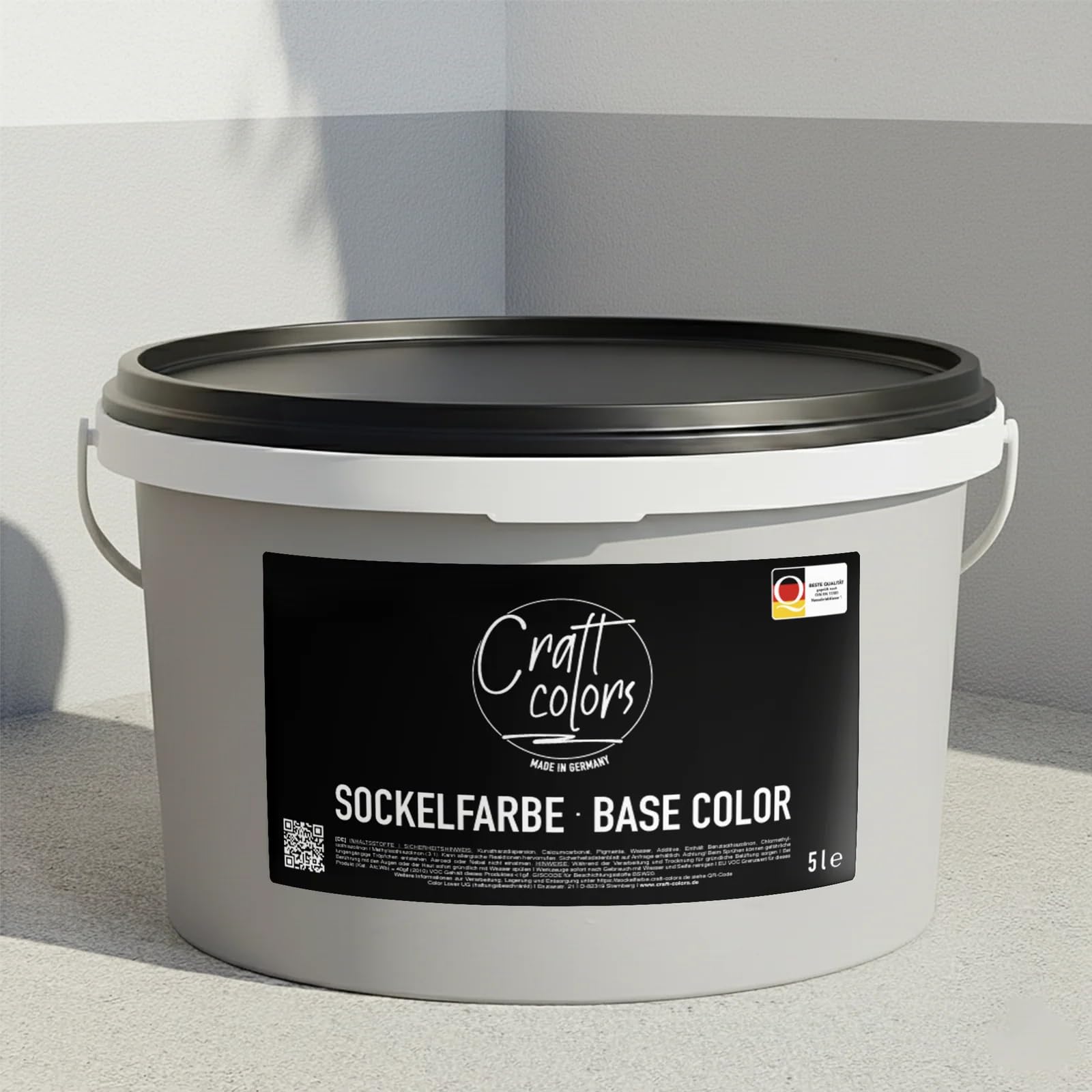 Craft Colors Sockelfarbe 5L Seidengrau | hochwertige Farbe für Beton, Mauerwerk, Kellerwand, Fassade & Dachflächen | Nassabriebklasse 1 | Made in Germany | Wetter & UV-Beständig