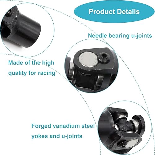 Miniatura 2 de Ensun 34" DD x 34" redondo negro eje de dirección universal junta en U, ángulo de trabajo máximo 35 grados, longitud total 3.780 in (3-34")