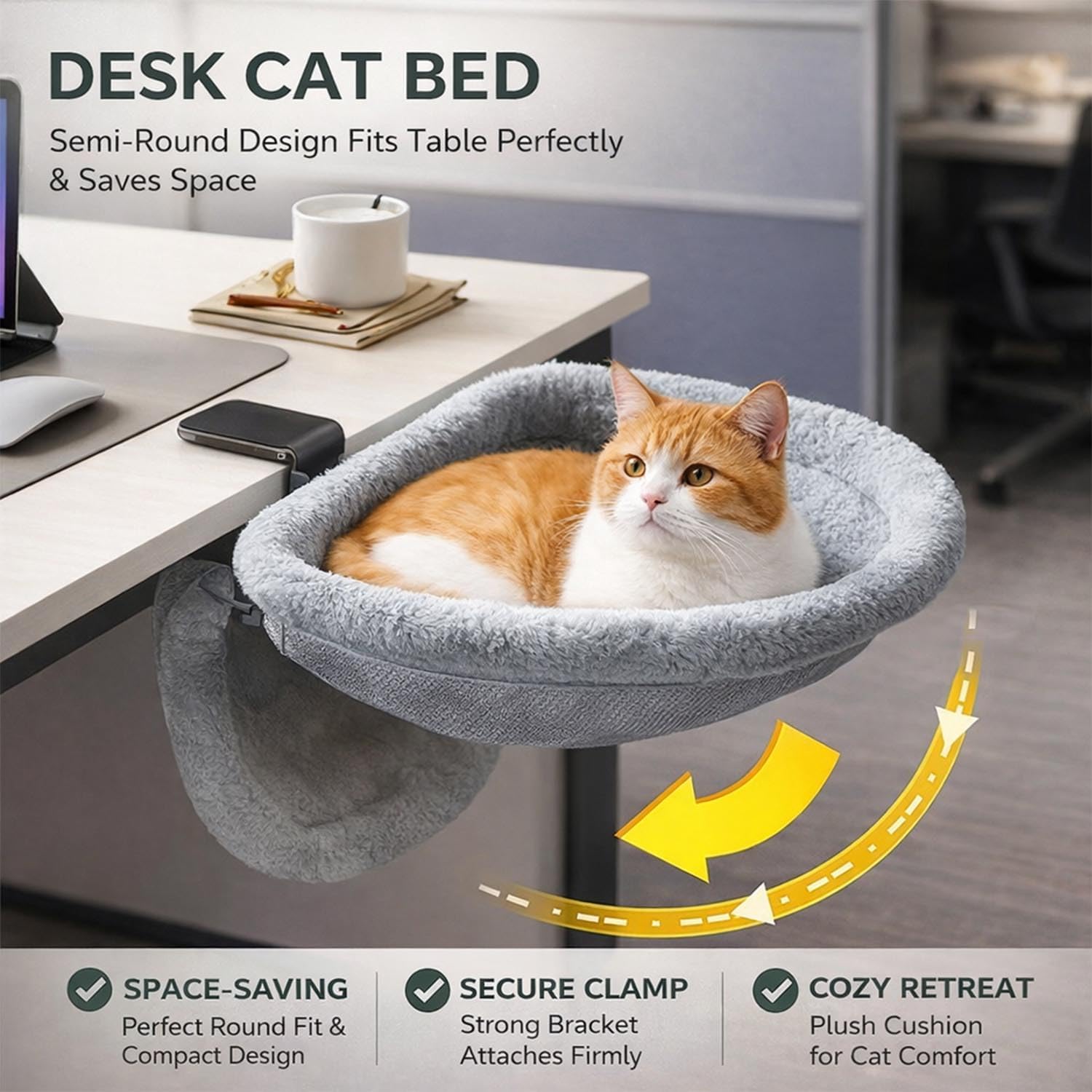 Cat Nest for Desk,Cat Bed for Desk, Desk Cat Bed for Indoor Cats, Soft & Cozy Cat Bed, Space-Saving Cat Window Perch, Office Table Cat Lounge (1PCS)