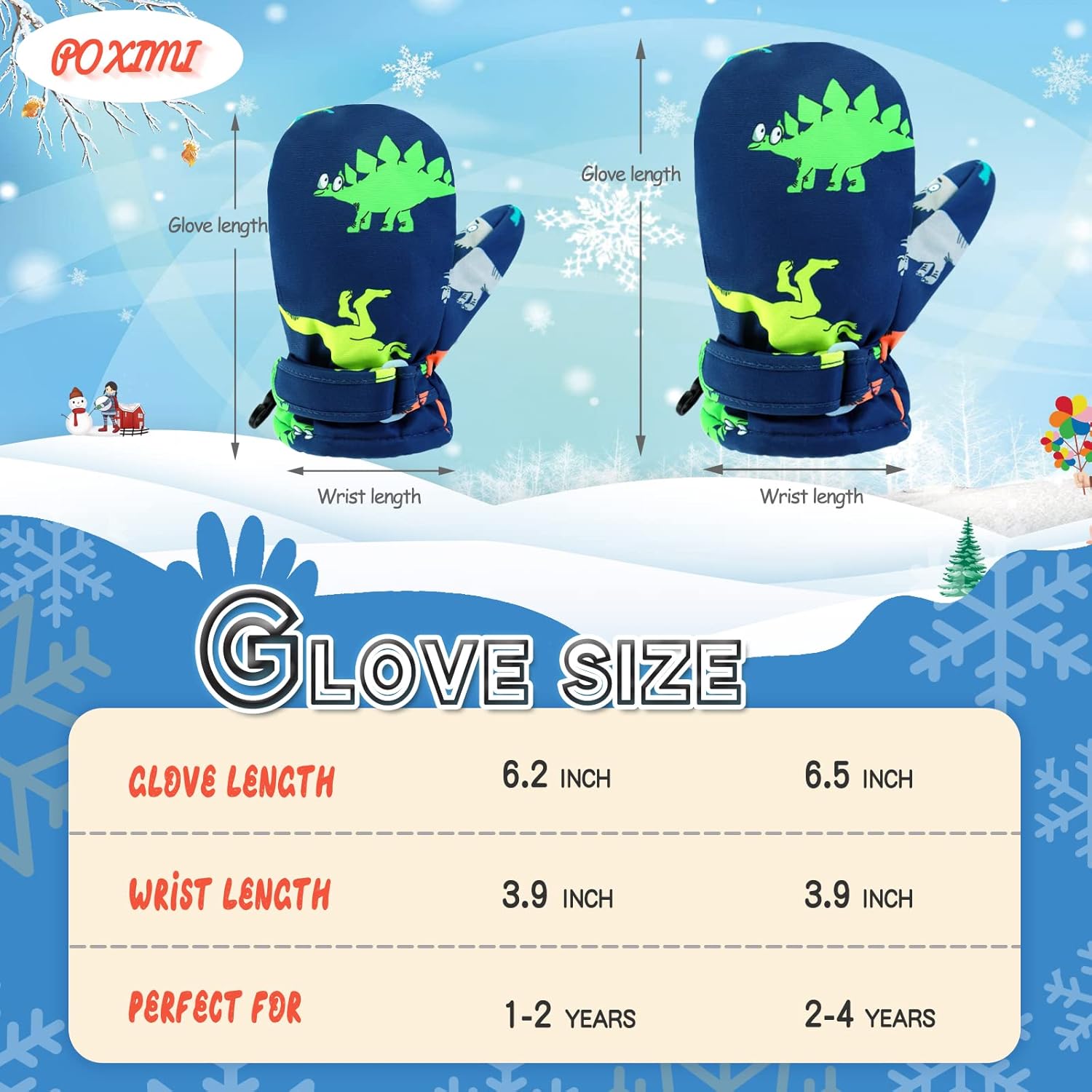 POXIMI Winter Toddler Snow Gloves Baby Boys Waterproof Gloves for Girls Warm Mittens Fleece Ski Mittens for Outdoor Sports - Image 4
