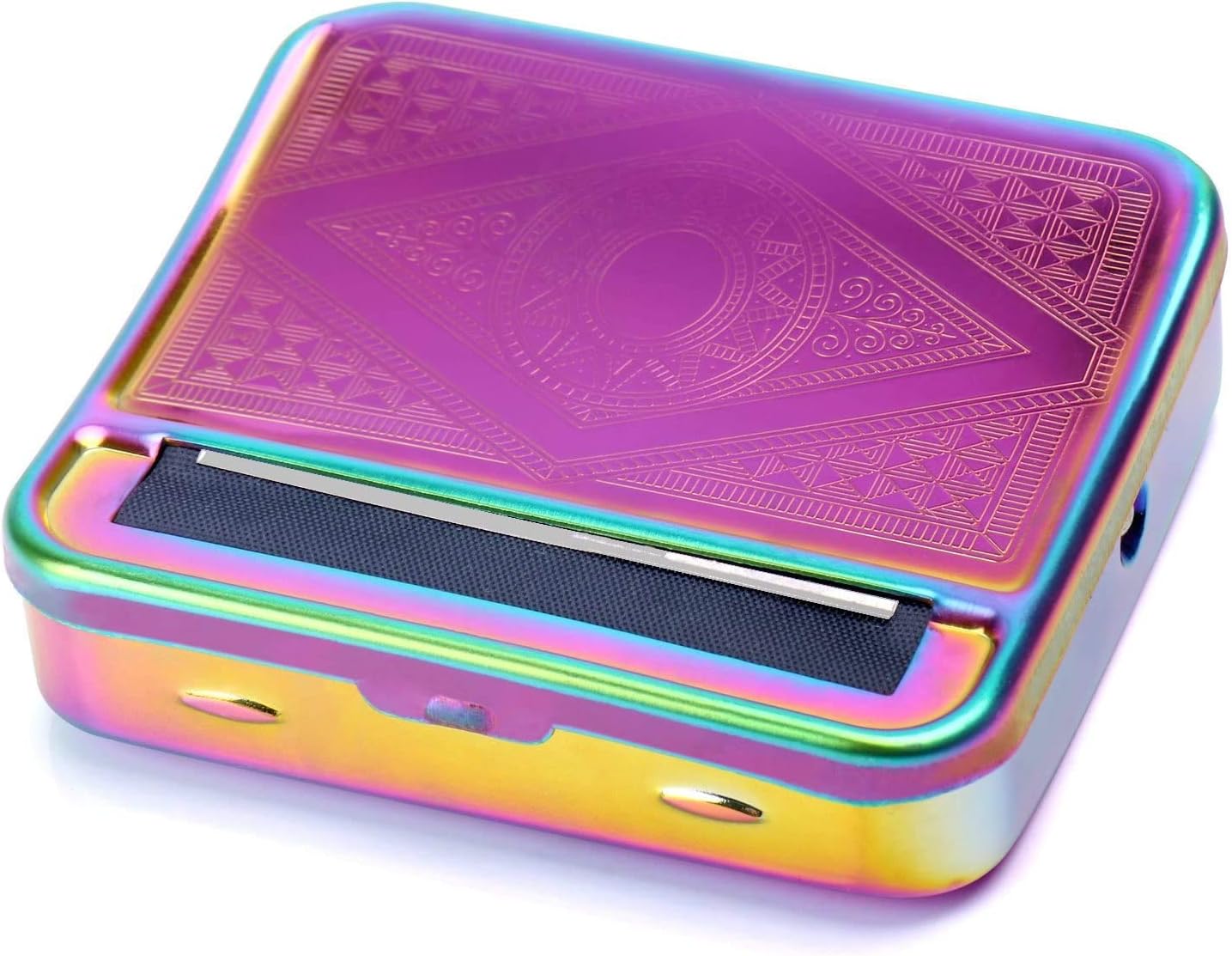 Automatic Rolling Tin Cigarette Machine Baccy Portable Metal Box for Rolling Tobacco, Smoking Roller and Storage Case (Rainbow)