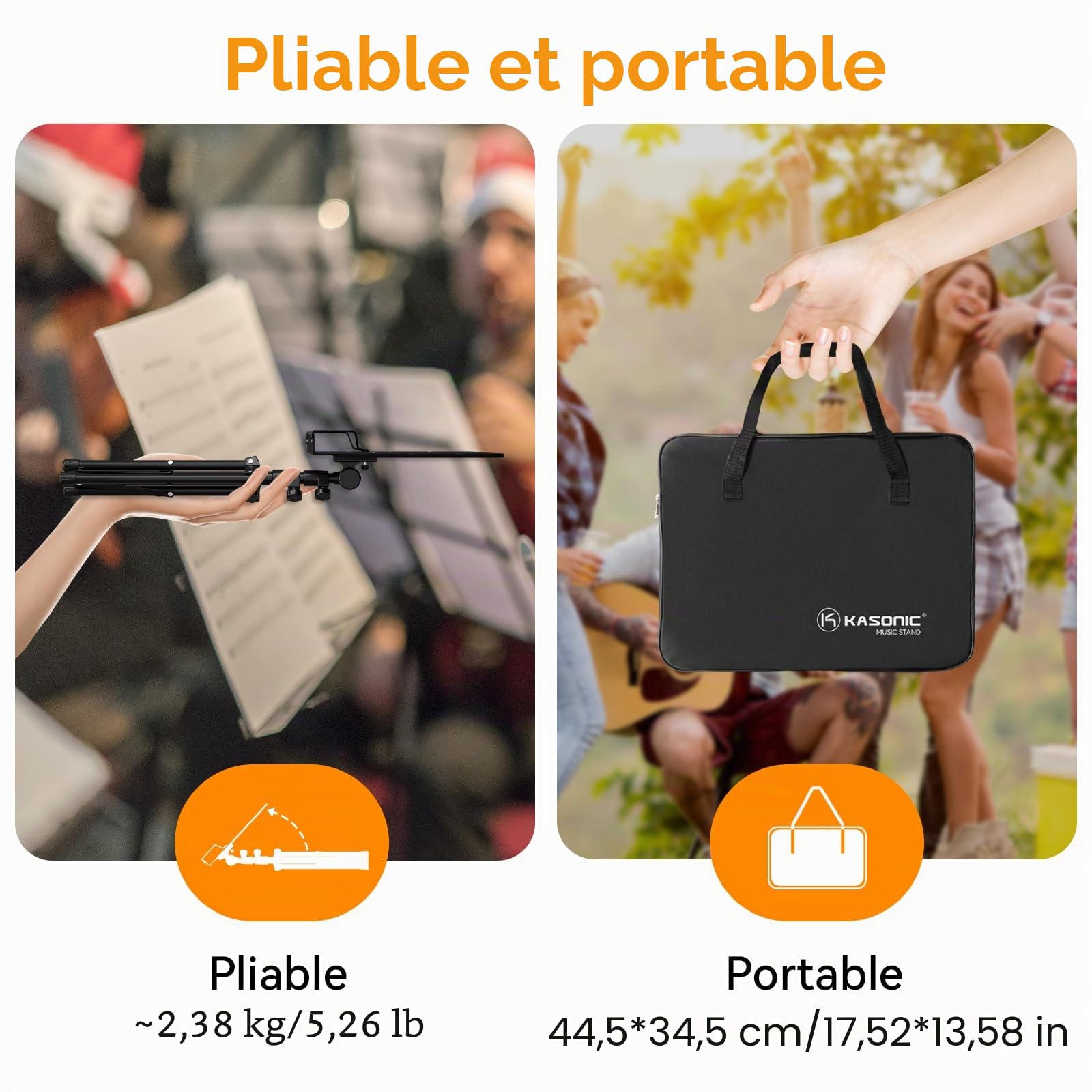 K KASONIC 2 en 1 support de partition pliable à double usage et support de livre de bureau avec sac de transport portable et support de clip de feuille de musique
