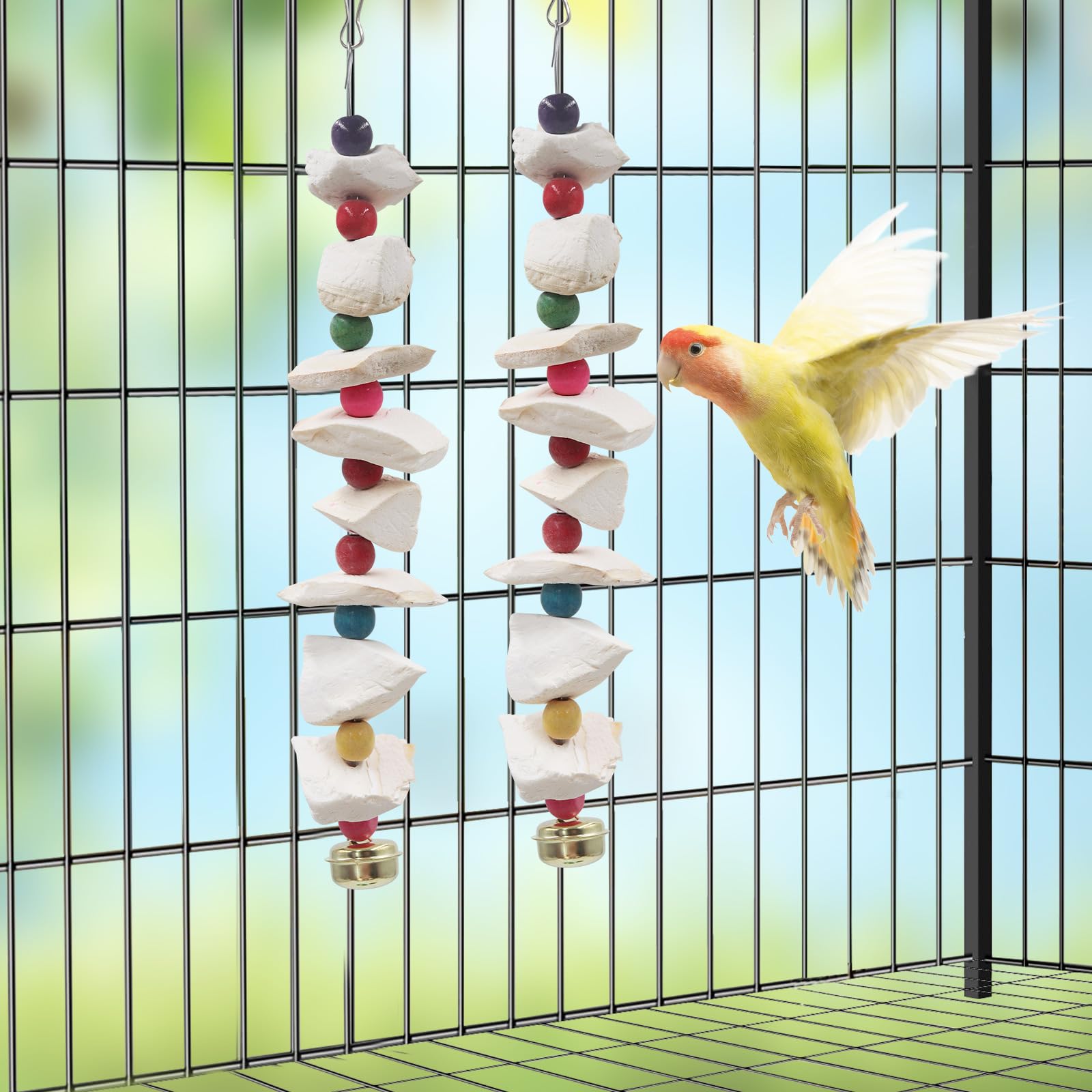 Paquete de 2 juguetes para pájaros con sepia, juguetes para periquitos, piedra de molienda de pico de pájaro, accesorios de jaula de pájaros para periquitos, hueso de sepia para periquitos, cacatúas,
