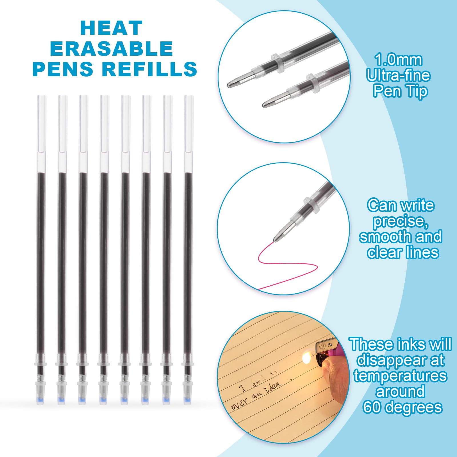 PATIKIL 100 Pcs Erasable Gel Pens Refills, 1mm Heat Erasable Pens Refills for Fabric Disappearing Ink Fabric Marking Pen for Sewing Quilting Writing, Black Ink - Image 3