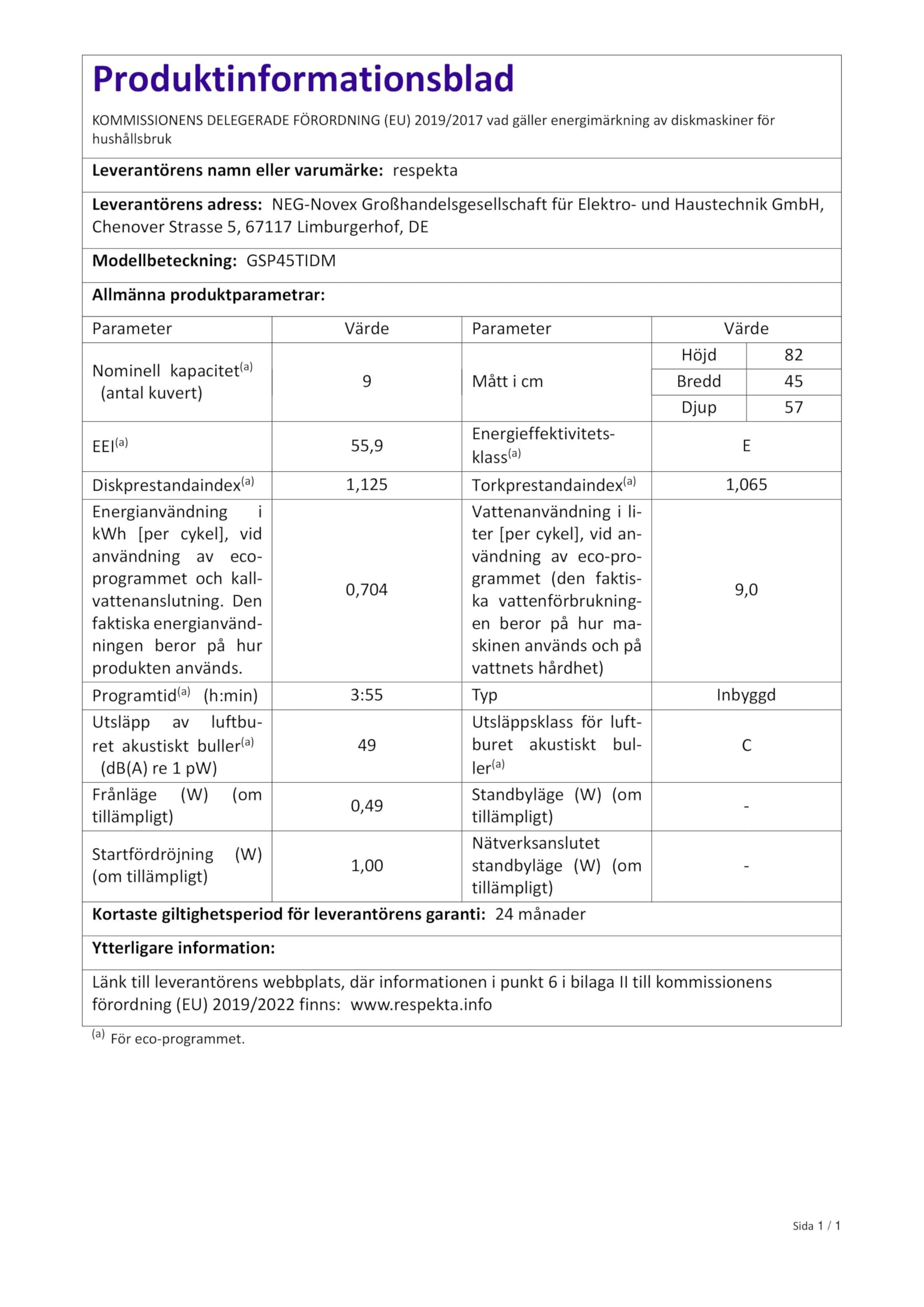 Respekta Lave-vaisselle semi-intégré 45 cm 6 programmes départ différé 9 couverts Affichage LED GSP45TIDM