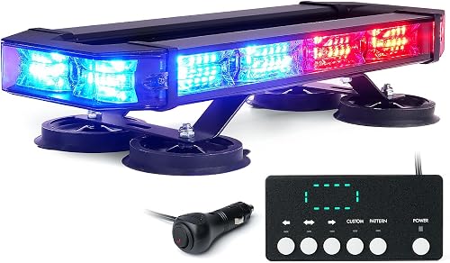 LUMENIX High Visibility LED Rooftop Strobe Beacon Lights Bar, Red Blue | Heavy-Duty Magnetic Mount, Safety Caution Lights Bar for Tow Construction Vehicles Work Trucks