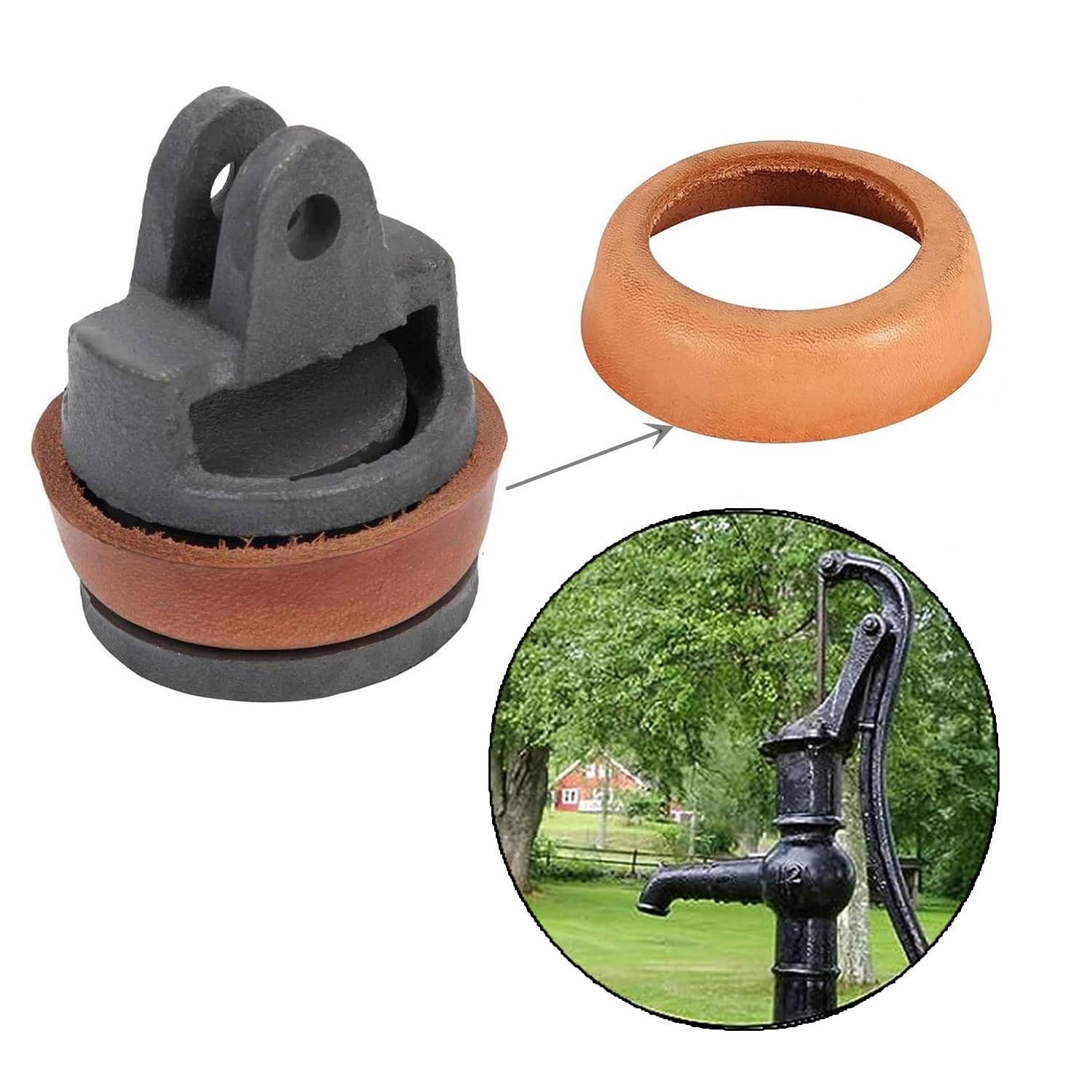Piston De Rechange Pour Pompe Manuelle De Jardin Modèle 75 - Inclut Tige Galvanisée Et Broches | Fonte Et Cuir Synthétique, Entretien Facile - 8