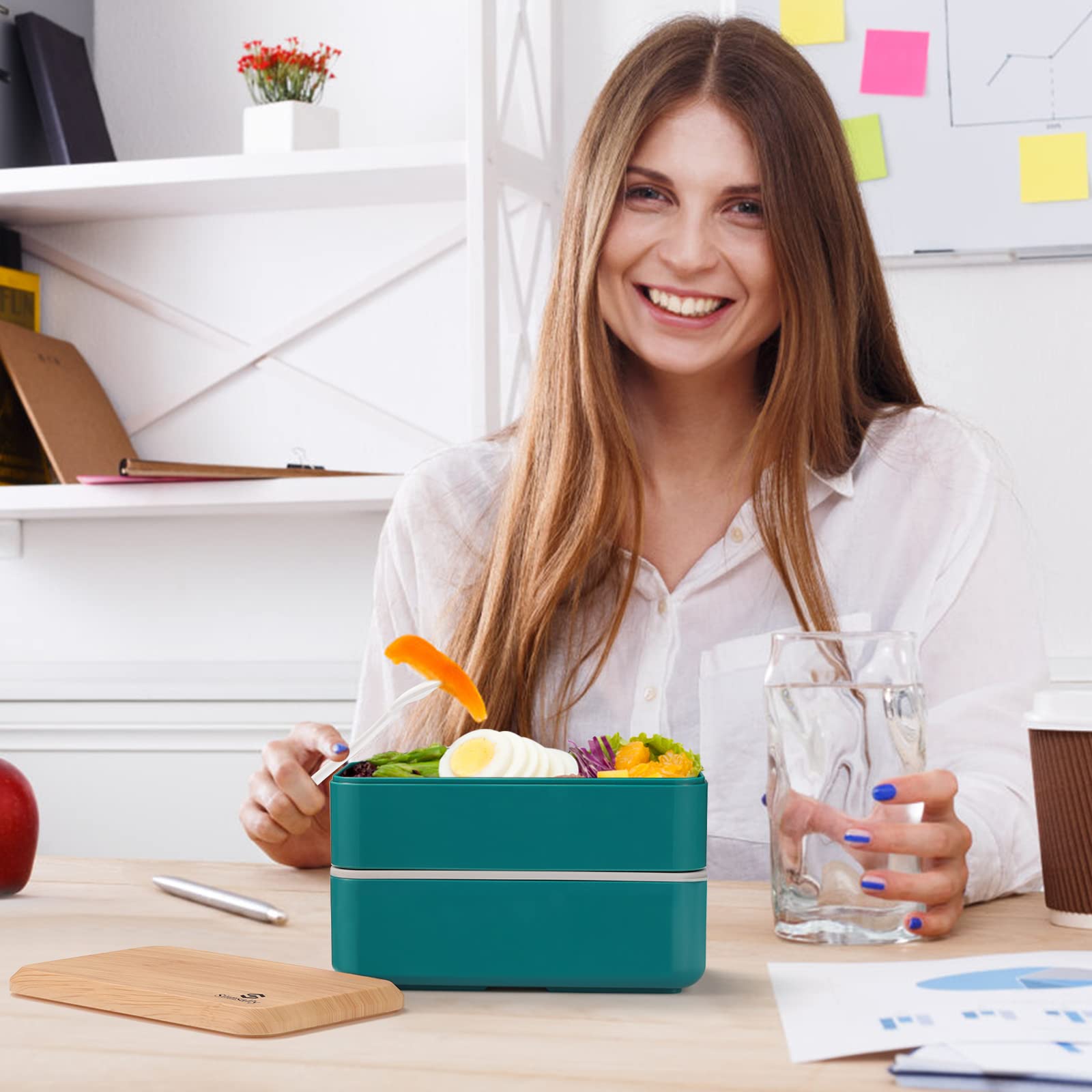 Sinnsally Porta Pranzo,1400ml Bento Lunch Box Prova di Perdite per Adulti,Contenitore per Pranzo a Prova di Perdite con Scomparti Posate senza BPA,Sicuri per Microonde e Lavastoviglie (Verde Nordico)