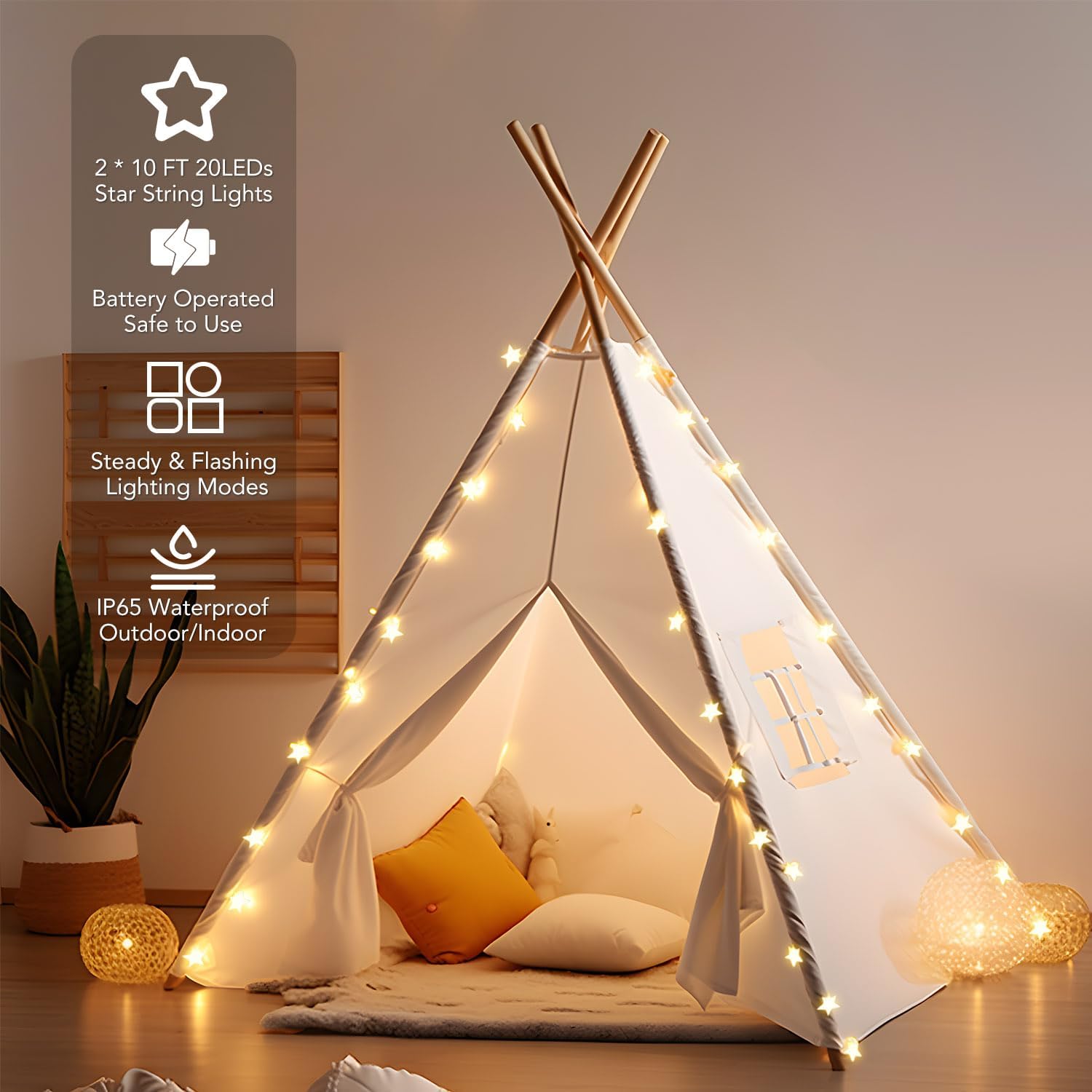 2 Pack Star String Lights 10 FT 20 LED Christmas String Lights Battery Operated, Warm White Battery Powered Star Fairy Lights for Home, Bedroom, Tent, Ramadan Decor