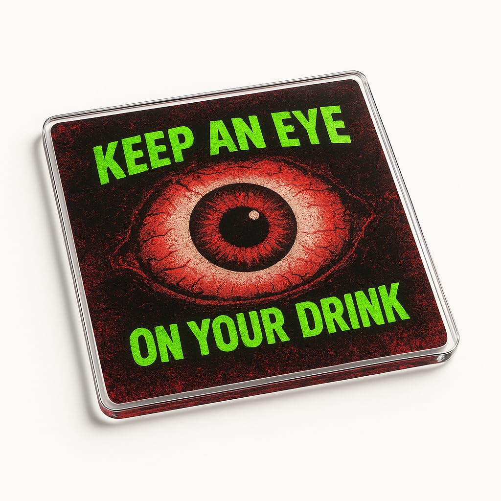 The Plum Penguin Neon Horror Eye Acrylic Coaster Gift For Halloween - Design With Vintage 80S/90S Aesthetic Home Decor