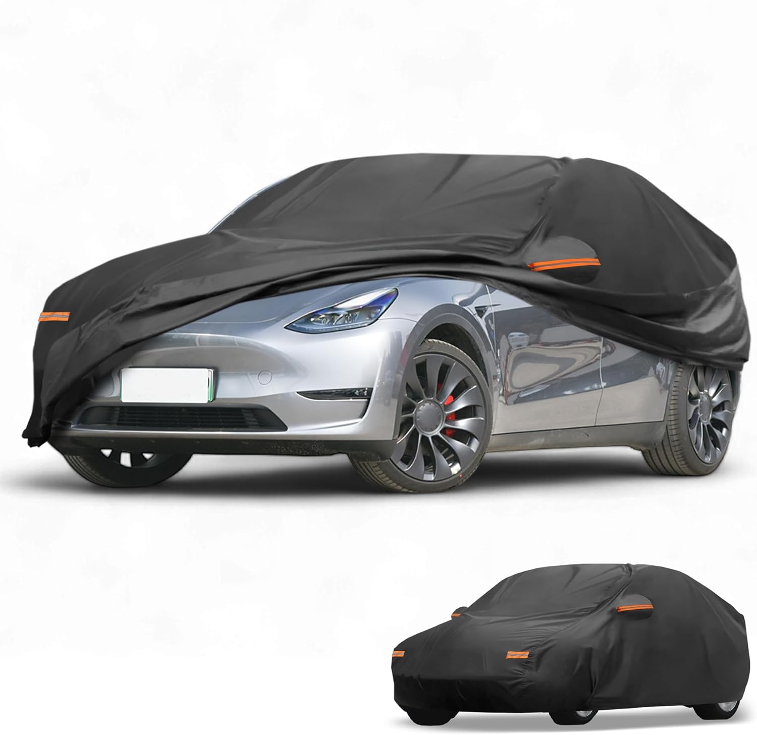 All-Weather Waterproof Car Cover - UV-Resistant Outdoor Full Exterior Protection for Tesla Model Y 2020-2025 210D-PU Black with Right Side Zipper
