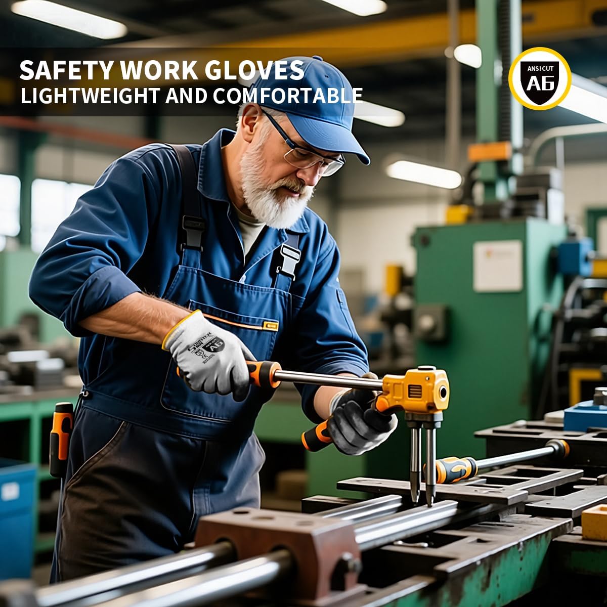 Cut Resistant Work Gloves, ANSI A6, PU Coated Palms for Flexible No Slip Grip, Food Grade, Abrasion Resistant