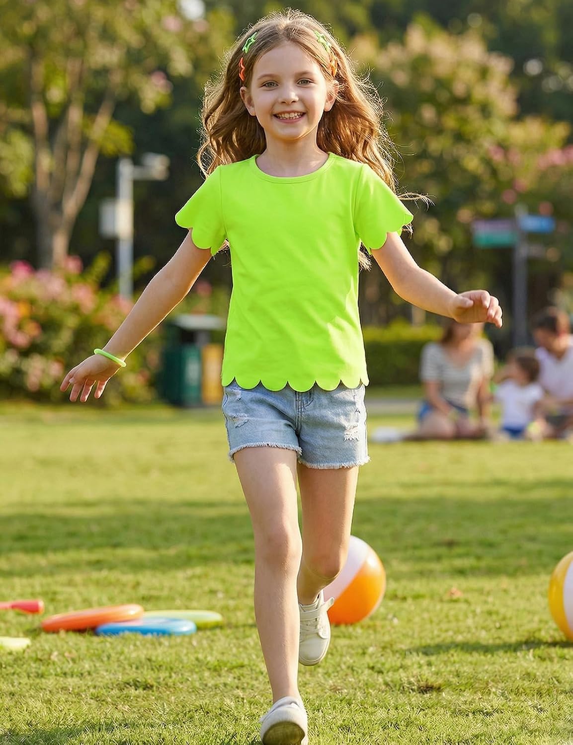 Noomelfish Girls Short Sleeve Scalloped Edge T-Shirts Casual Cute Summer Tee Tops Blouse (5-12 Years)
