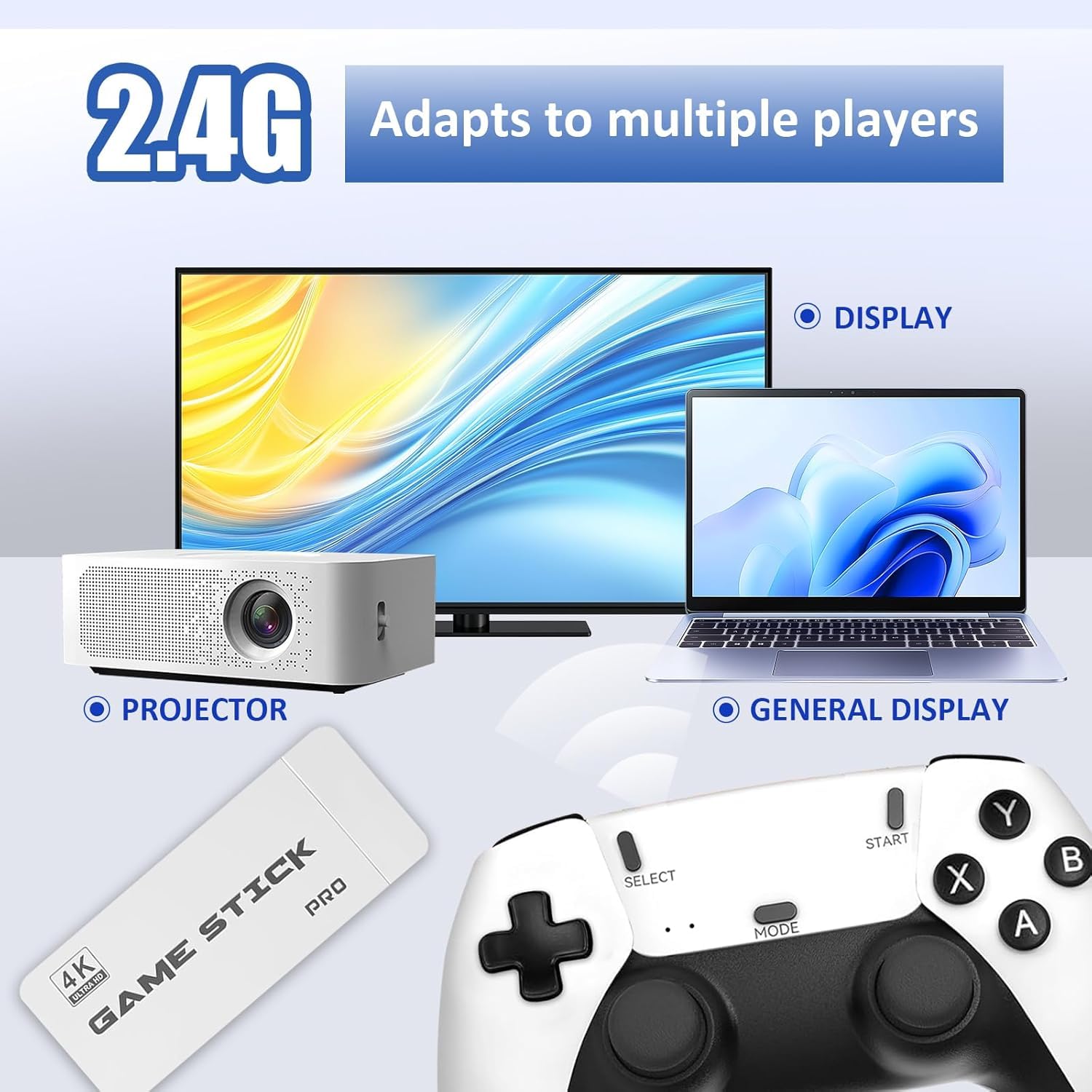 2025 Wireless Video Games for Tv Gaming, Retro Gaming Console with Game Stick 4K HD Game Stick, Plug & Play TV Video Game Set for 2 Player with 23 Emulators 21K+ Games 2.4G Wireless 3
