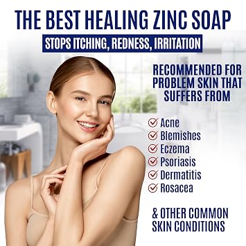 Zinc Soap Bar with Zinc Pyrithione Face & Body Wash for Sensitive Skin | All-Natural Gentle Bath Bar for Oily & Blemish-Prone Skin Daily Exfoliating Face & Body Cleanser for Healthy-Looking Skin