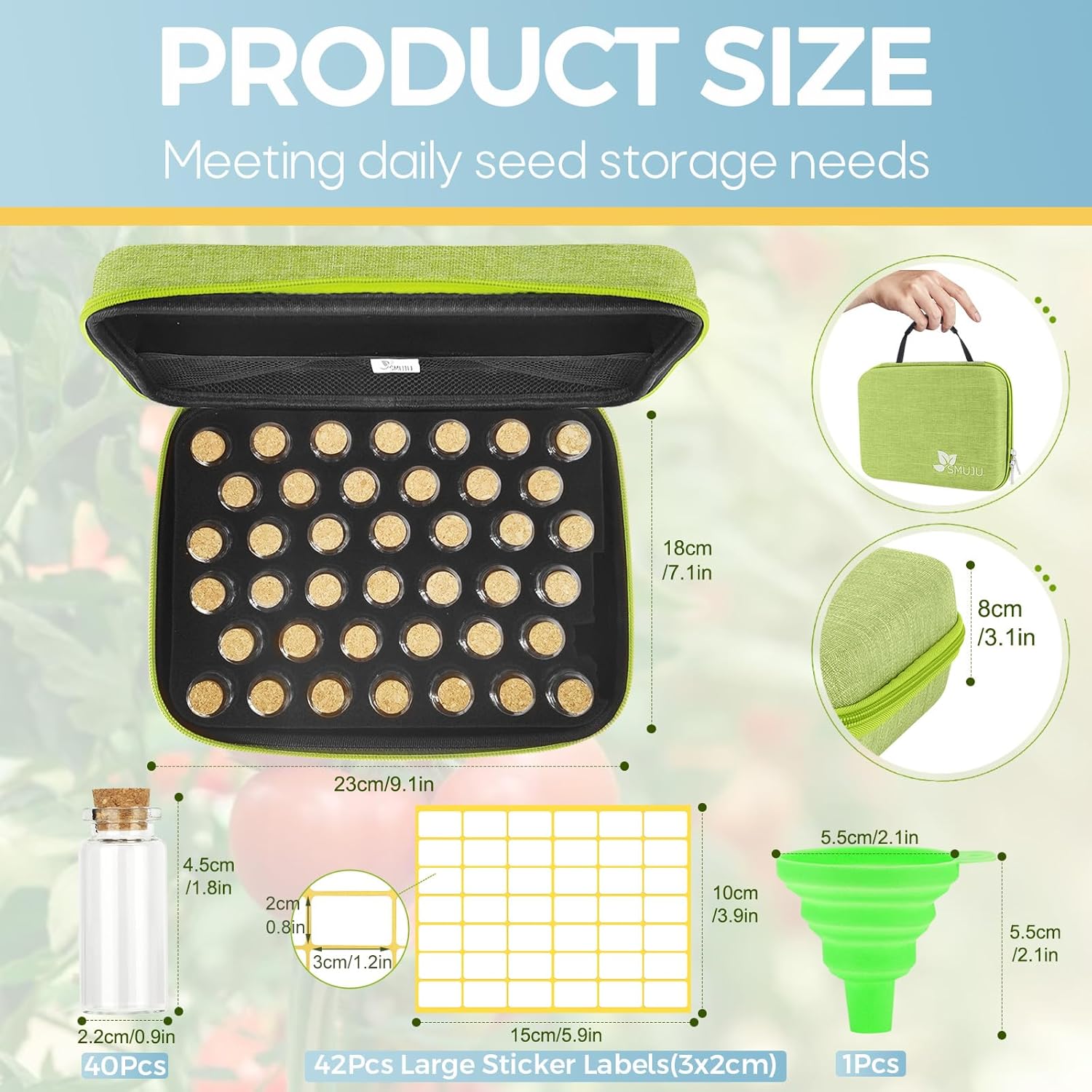 【40 Slots】 Seed Storage Organizer, Sturdy Organizer Box with Dual Zipper Bag and 42Pcs Label Stickers, Glass Seed Storage Container for Flower Vegetable Plants Garden Seeds Saving, Green - Image 8