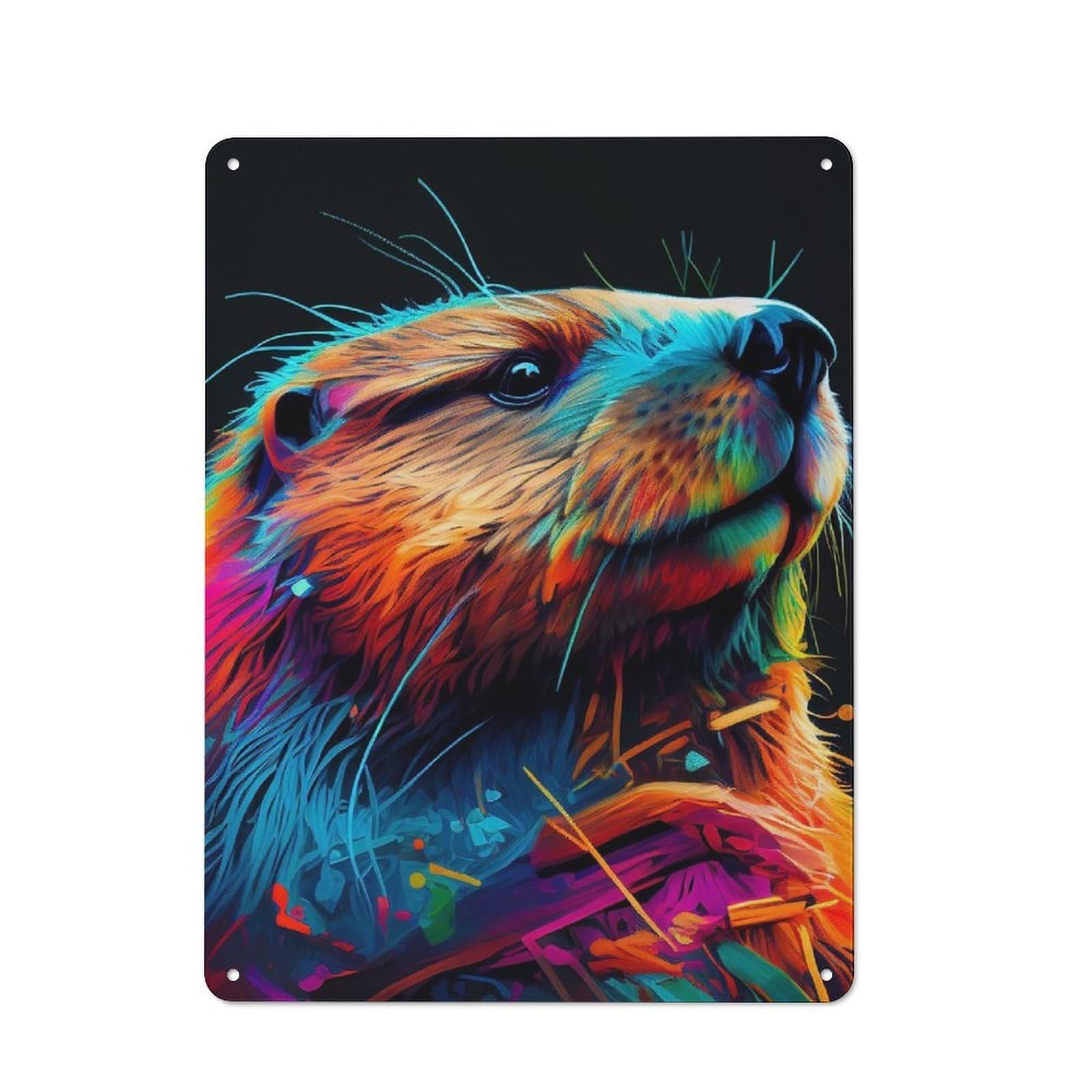 Junmoney Beaver Colorful 40X30cm Rustic Metal Sign With For Guest Room Or Hallway, For Vintage Wall Decor Fans, For Metal Sign Collectors