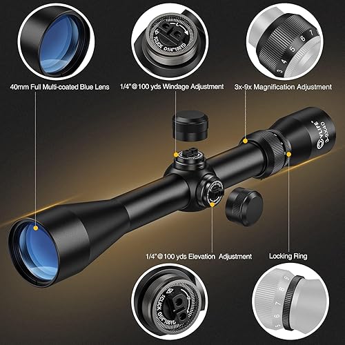 Vista 21 de CVLIFE 3-9x40 Optics R4 Retícula Crosshair Alcance con soportes de alcance Negro