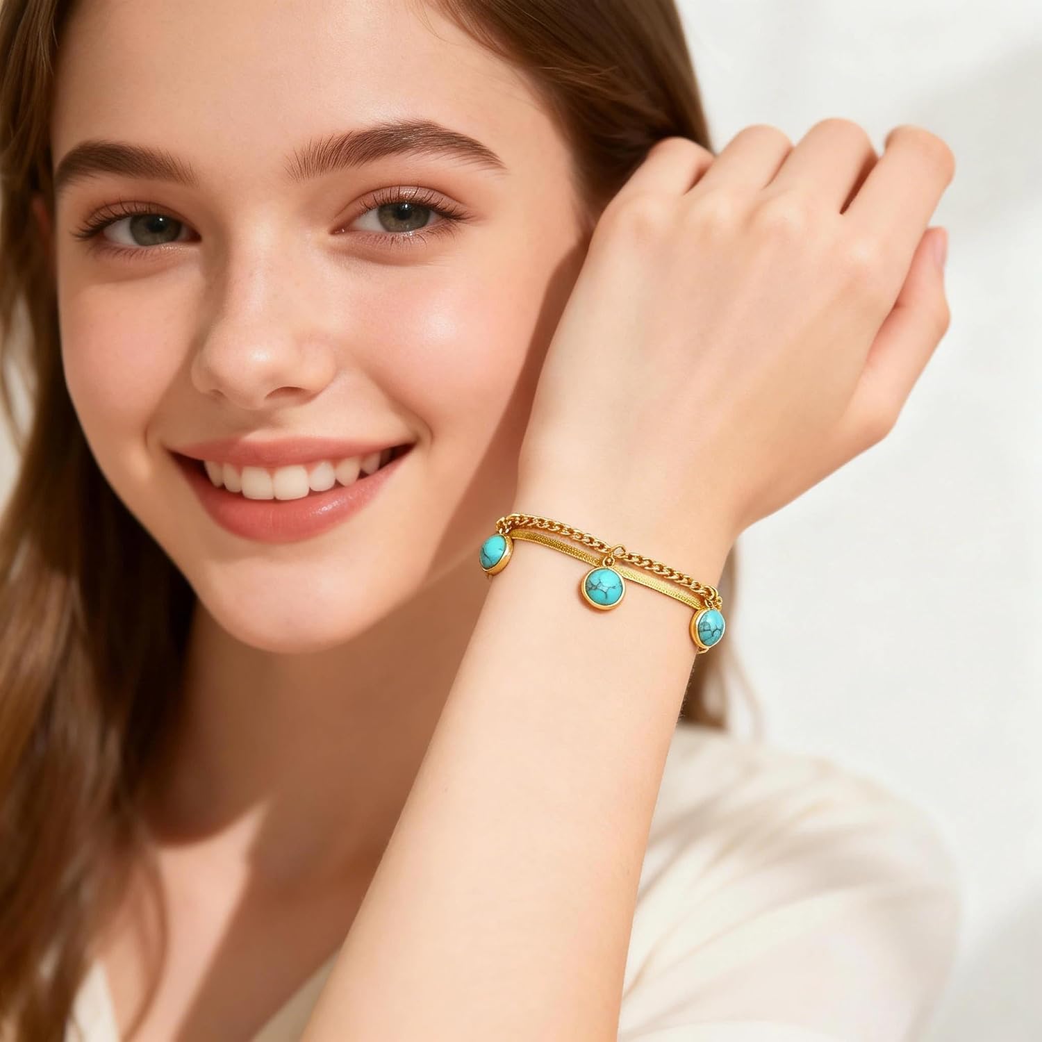 Gold Link Bracelets for Women - Non Tarnish Cubic Zirconia Bracelet Link Jewelry for Her