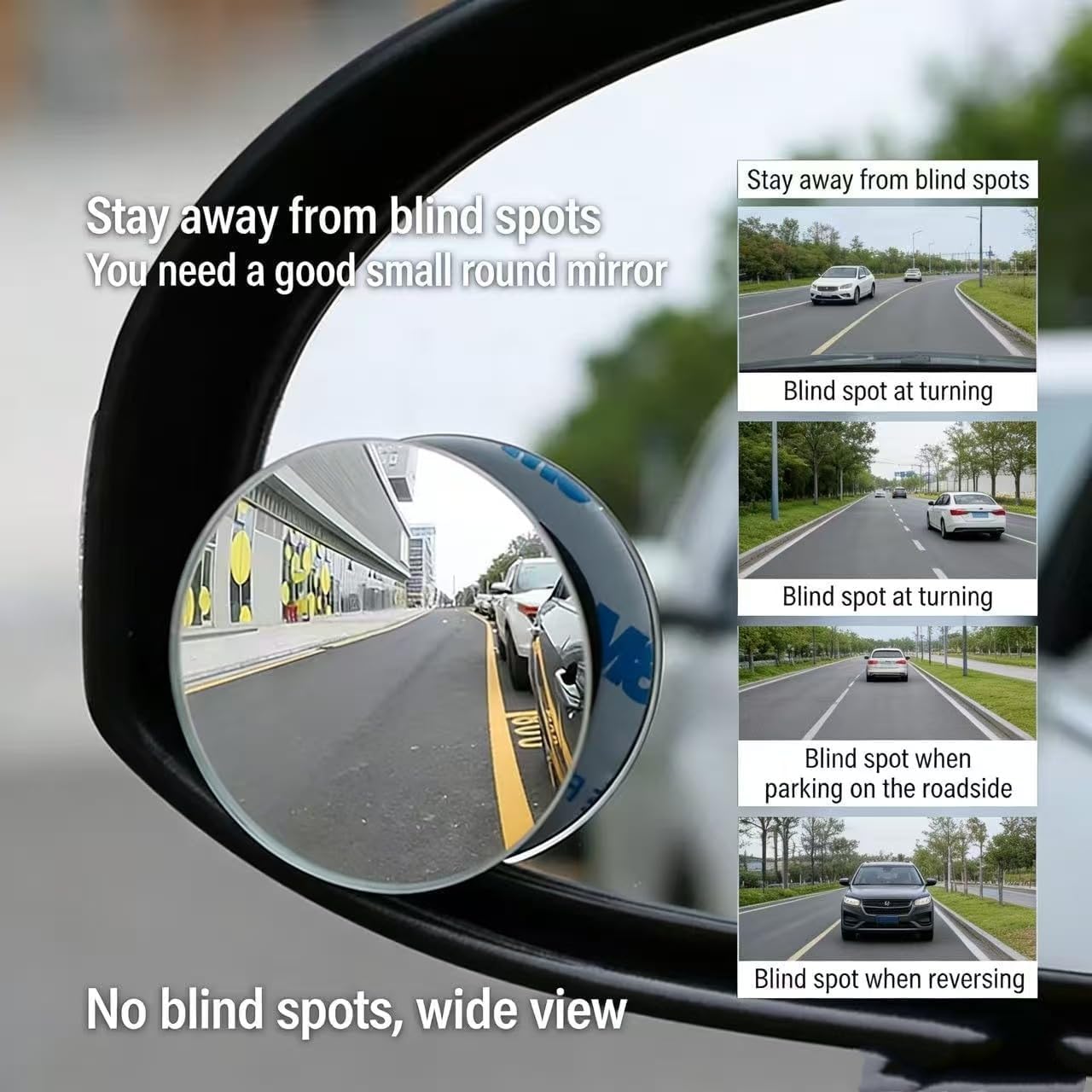 Blind Spot Mirror, Fan Shaped, 2 Pack | HD Glass Convex Rear View, 360 Degree Adjustable, Frameless, For Cars, Vans, SUVs and Trucks