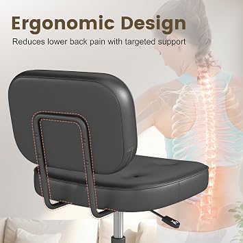 AnyGod Armless Office Chair, Adjustable Swivel Desk Seat, Black PU Leather