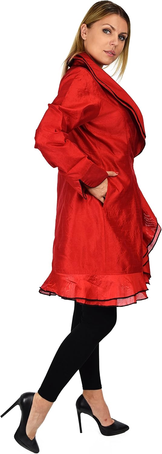 Dare2BStylish Women Collared Poly Dupioni Silk Blazer Jacket | Regular & Plus Sizes