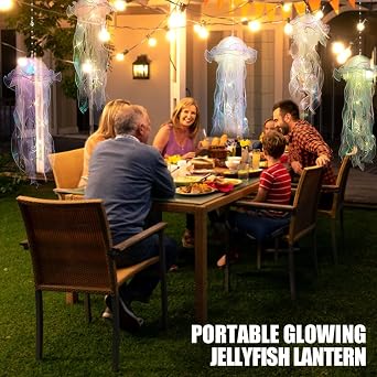 5 Pcs Jellyfish Light, Hanging Jellyfish Lamps, Jelly Fish Light Lamp, Jellyfishs Lanterns, Jelly Fish Decoration, Bright LED Garden Lanterns for Party Yard Landscape Garden Ornaments, 5 Colors [Energy Class A]