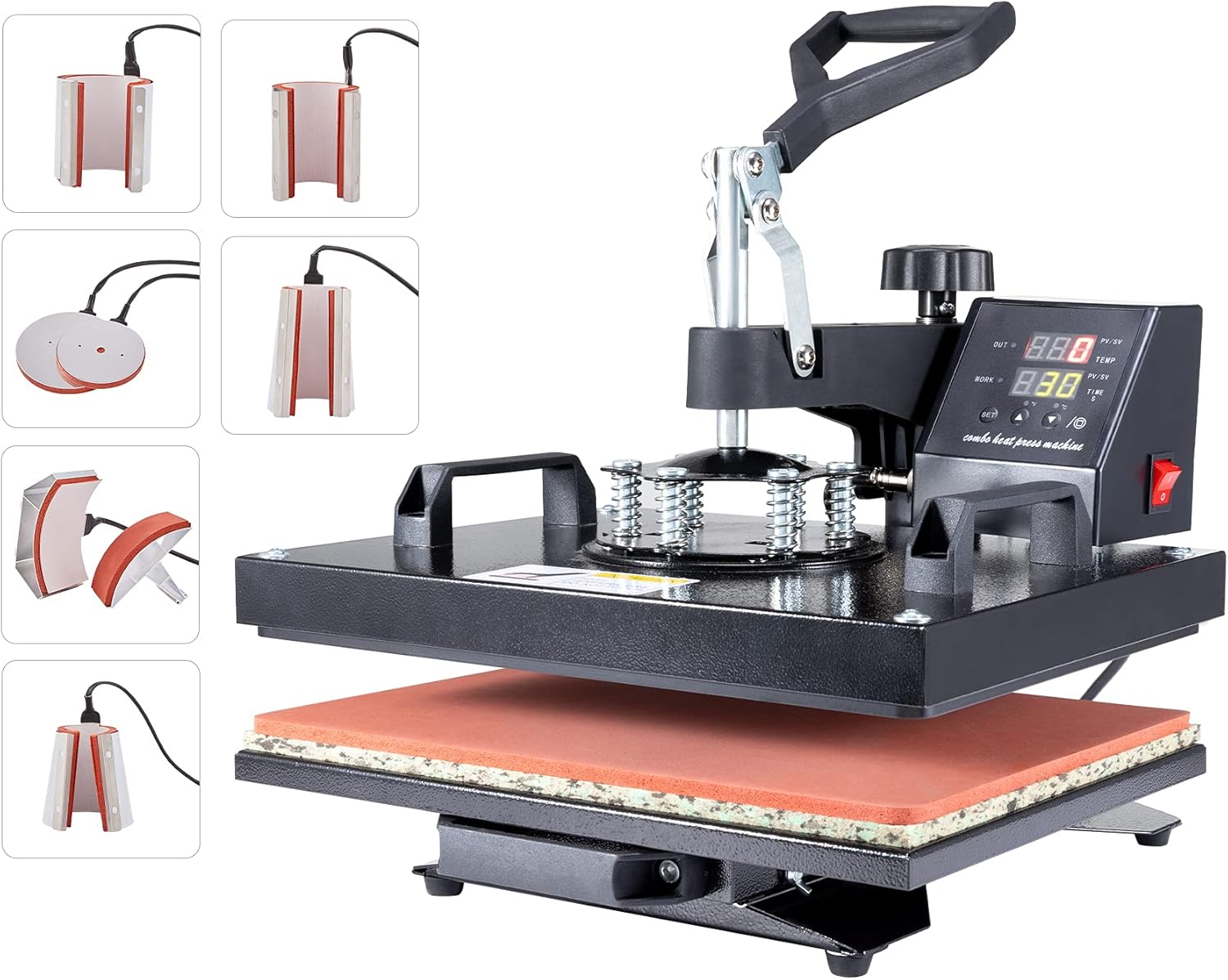 CO-Z 12x15 Inch Heat Press Machine, T Shirt Transfer with 8-in-1 Plate Cap Mug Set, Press Professional Swing-Away Heat Press Machine 1250W for Shirts Cups Plates Hats