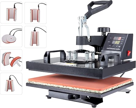 CO-Z 12x15 Inch Heat Press Machine, T Shirt Transfer with 8-in-1 Plate Cap Mug Set, Press Professional Swing-Away Heat Press Machine 1250W for Shirts Cups Plates Hats